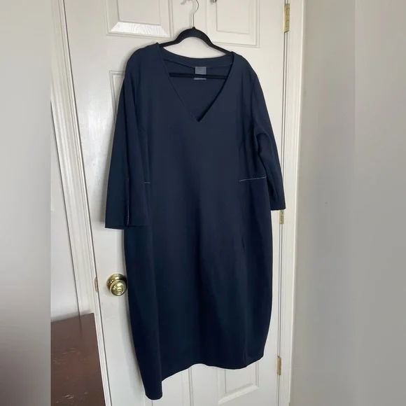 Persona by Marina Rinaldi Navy V-Neck Midi Dress XL - Picture 2 of 14